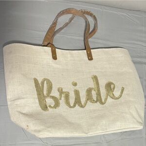Mud Pie Gold Sequin White Jute Bride Tote